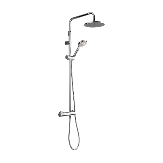 Colonne thermostatique de douche avec douche de tête et douchette à main chromé pour la salle de bain