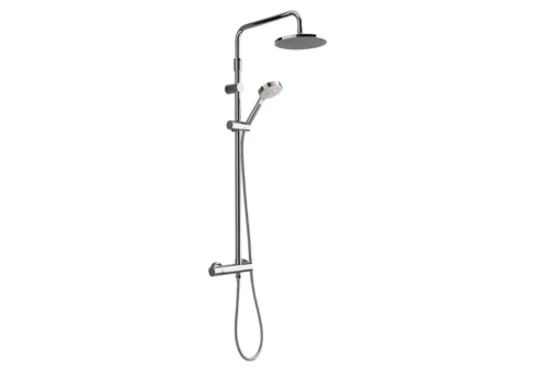 Colonne thermostatique de douche avec douche de tête et douchette à main chromé pour la salle de bain