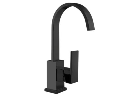 Un mitigeur monotrou de lavabo avec bec rond noir mat