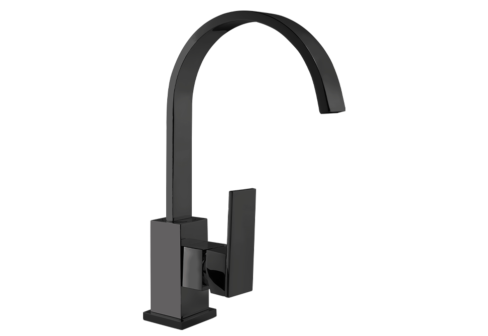 Un mitigeur monotrou de lavabo avec un bec rond noir mat